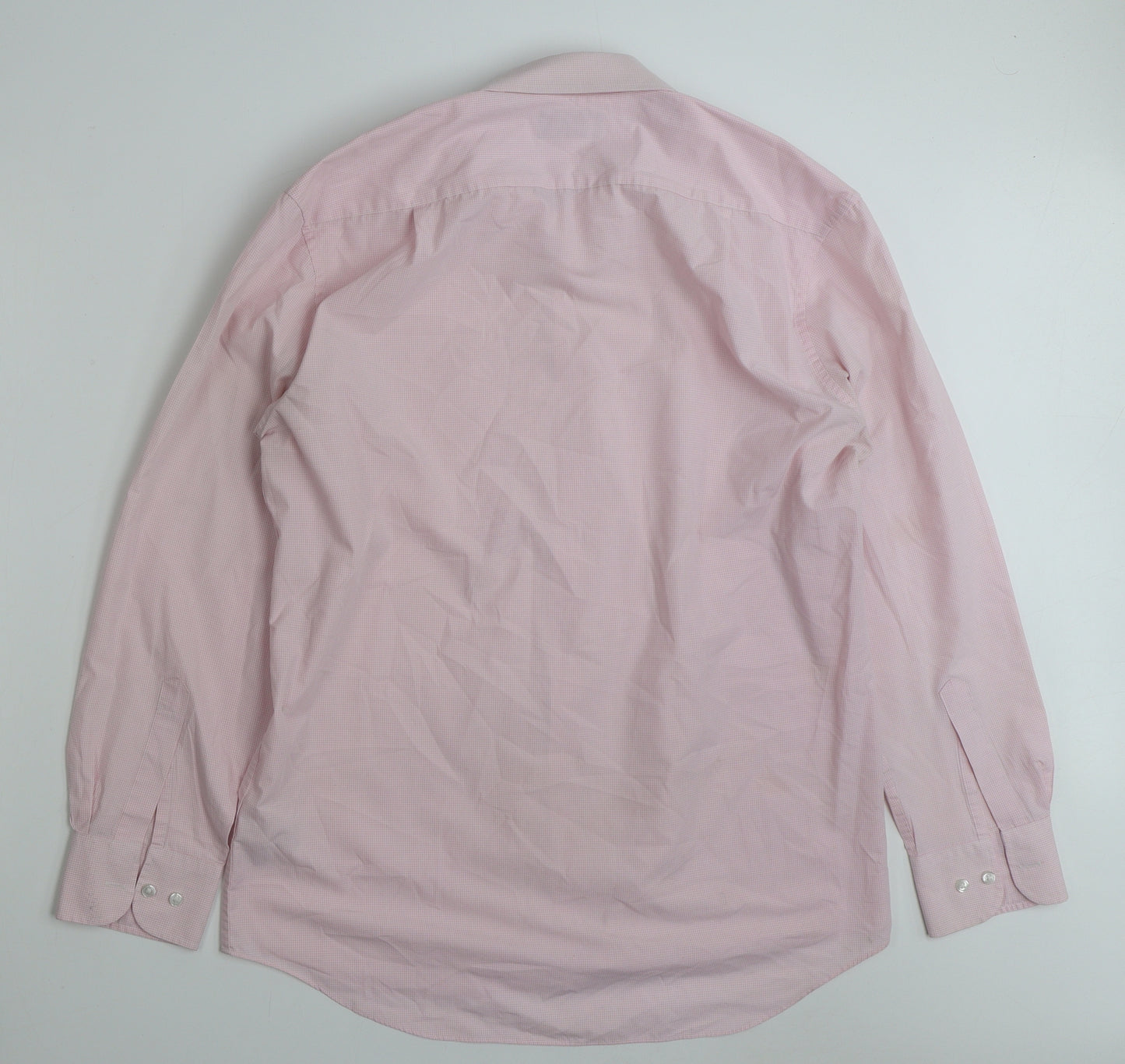 Marks and Spencer Mens Pink Check Polyester  Button-Up Size 16 Collared Button
