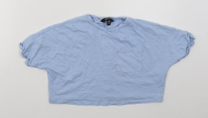 New Look Girls Blue  Cotton Cropped T-Shirt Size 9 Years Crew Neck Pullover