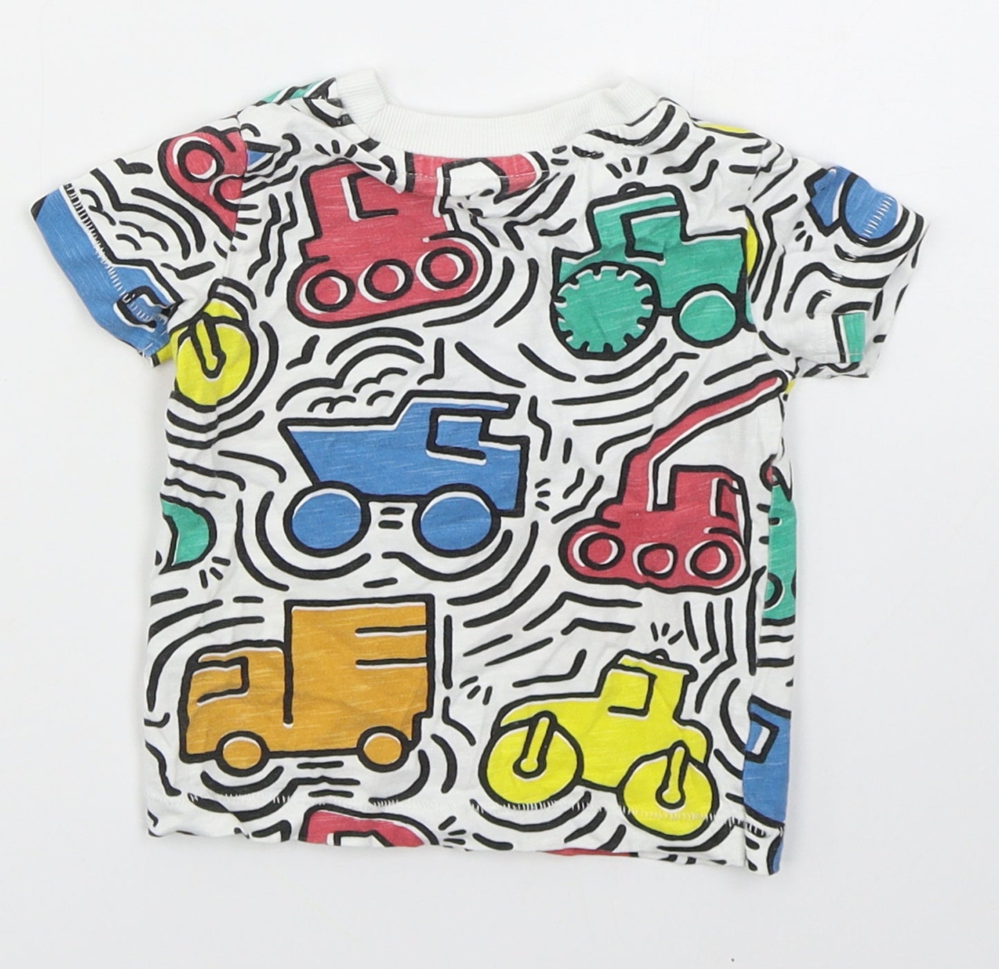 NEXT Boys White Geometric Cotton Basic T-Shirt Size 3-6 Months Crew Neck Pullover - Trucks