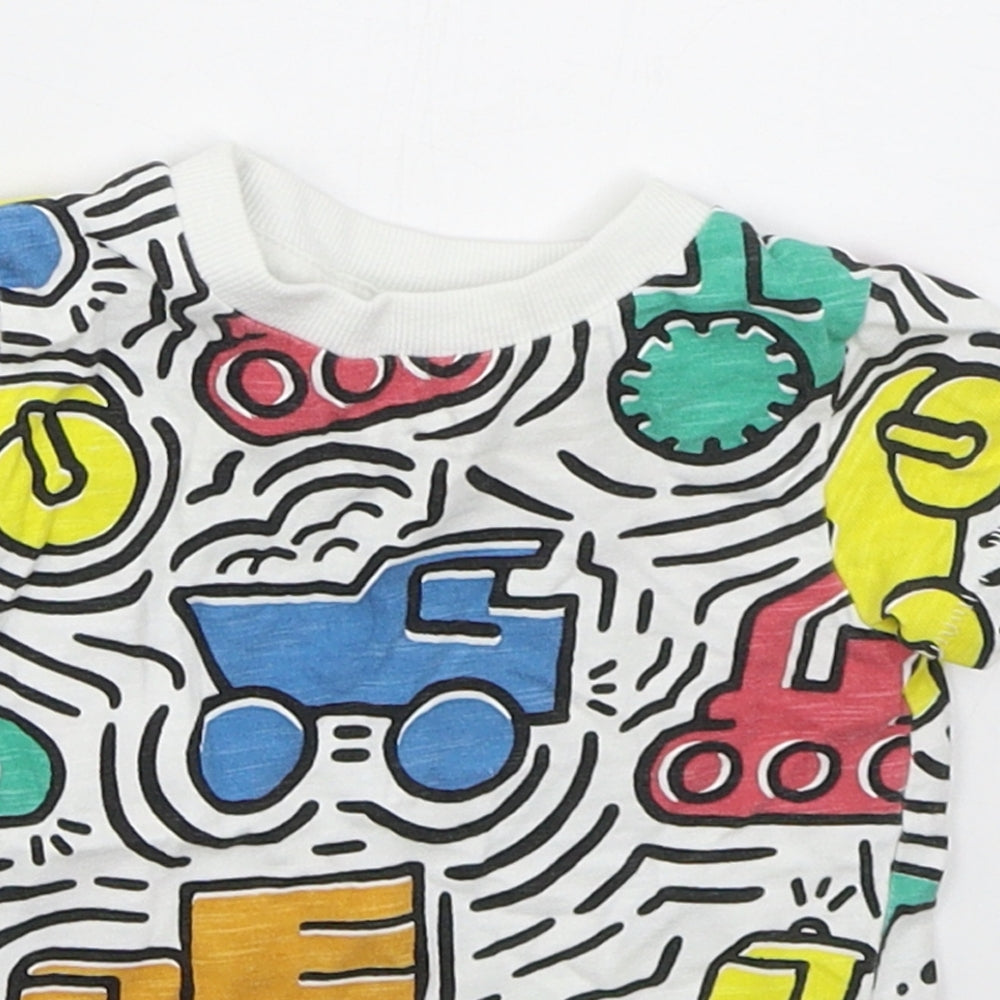 NEXT Boys White Geometric Cotton Basic T-Shirt Size 3-6 Months Crew Neck Pullover - Trucks