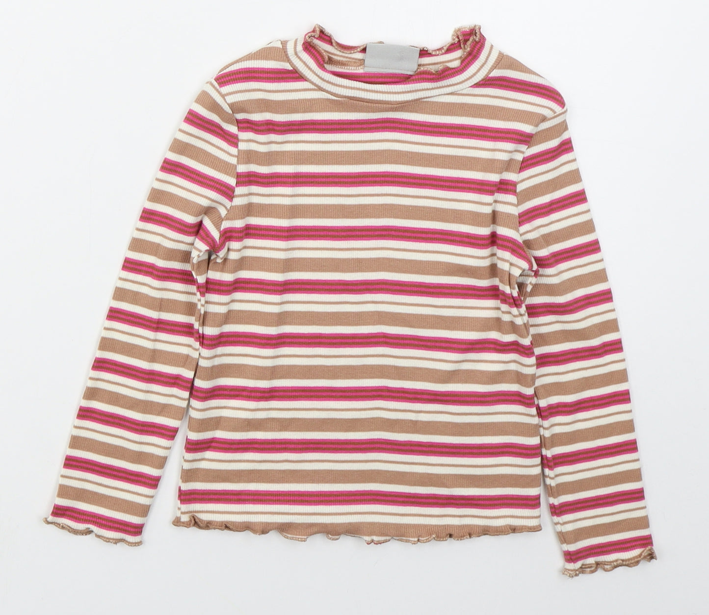 Matalan Girls Pink Striped Cotton Basic T-Shirt Size 4 Years Mock Neck Pullover