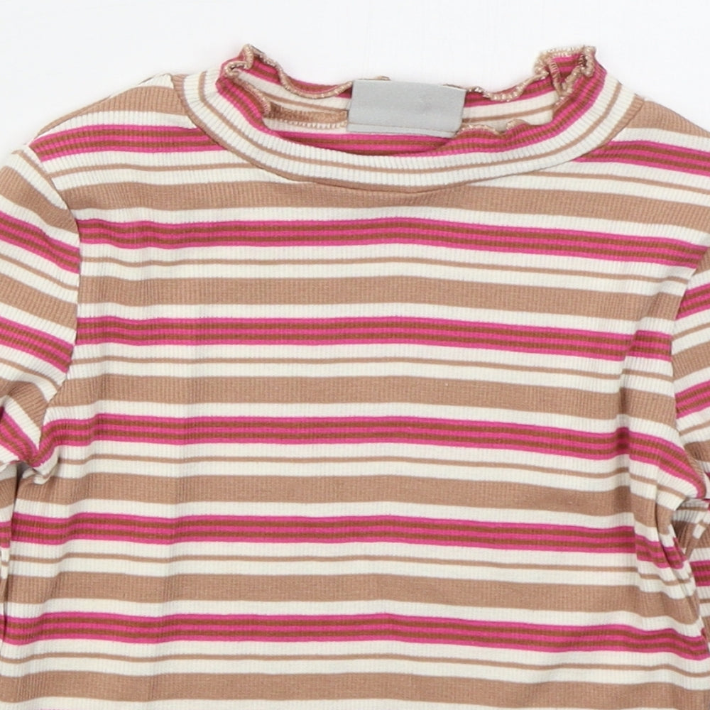 Matalan Girls Pink Striped Cotton Basic T-Shirt Size 4 Years Mock Neck Pullover