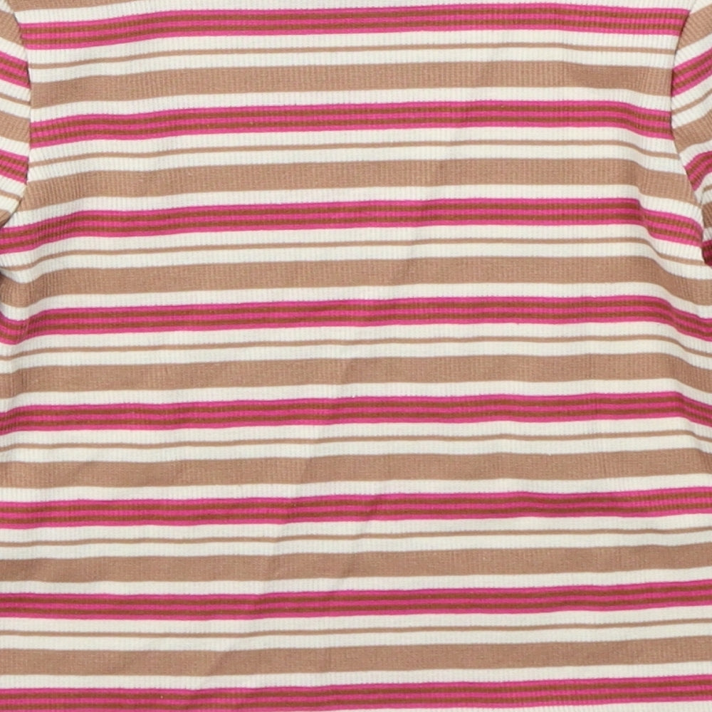 Matalan Girls Pink Striped Cotton Basic T-Shirt Size 4 Years Mock Neck Pullover