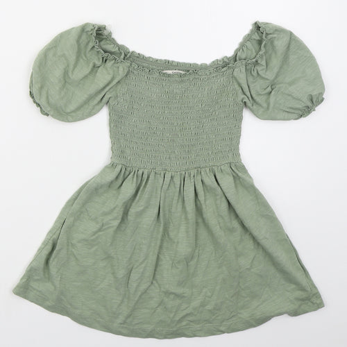 George Girls Green  Cotton Skater Dress  Size 4-5 Years  Off the Shoulder Pullover