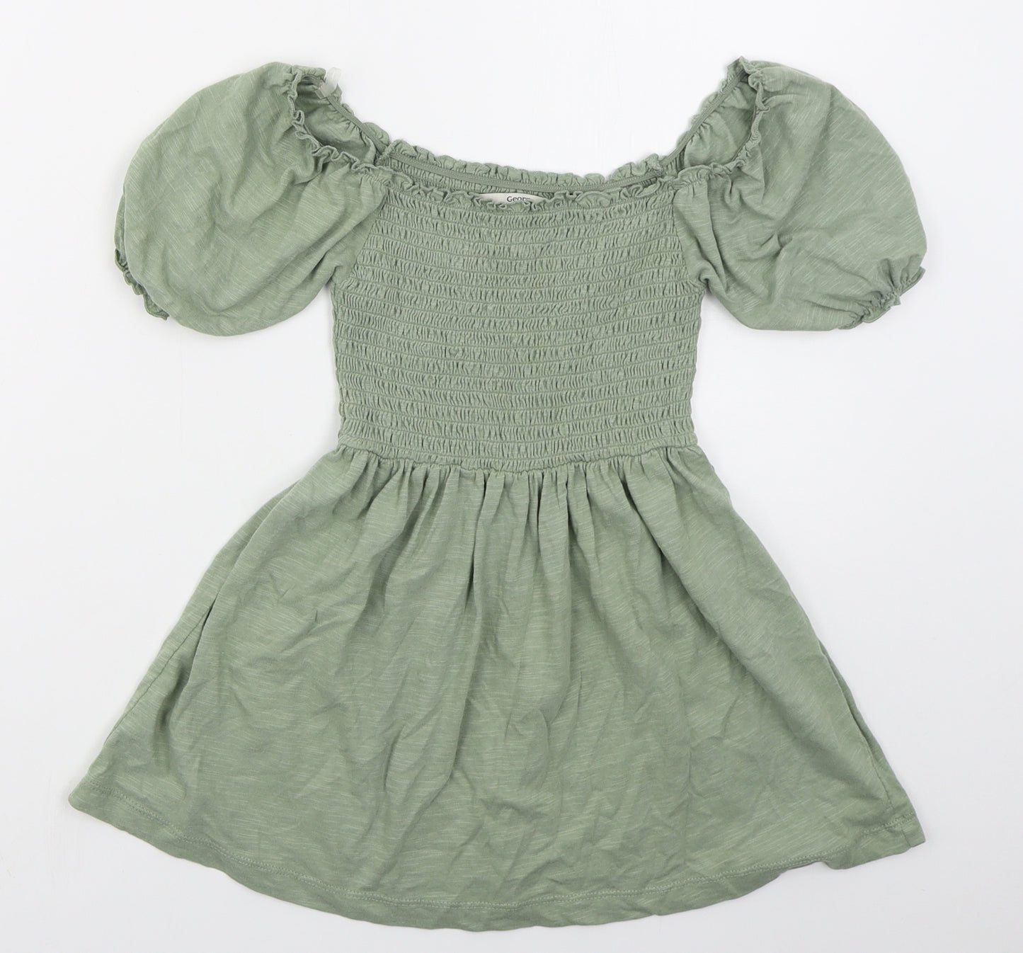 George Girls Green  Cotton Skater Dress  Size 4-5 Years  Off the Shoulder Pullover