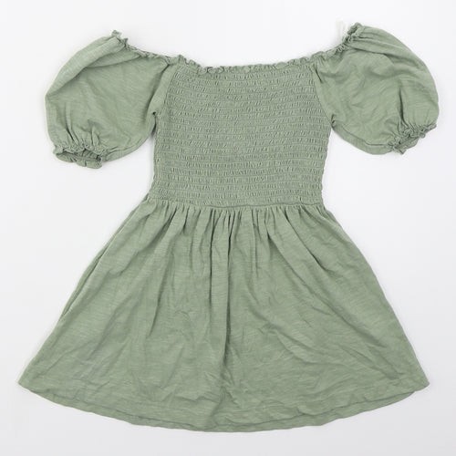 George Girls Green  Cotton Skater Dress  Size 4-5 Years  Off the Shoulder Pullover