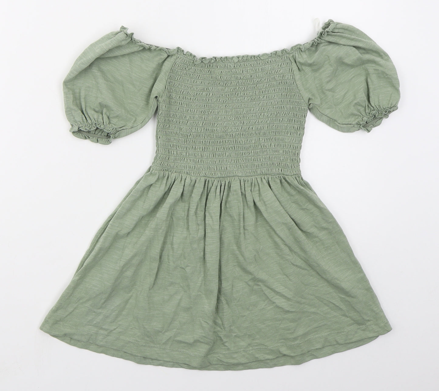 George Girls Green  Cotton Skater Dress  Size 4-5 Years  Off the Shoulder Pullover