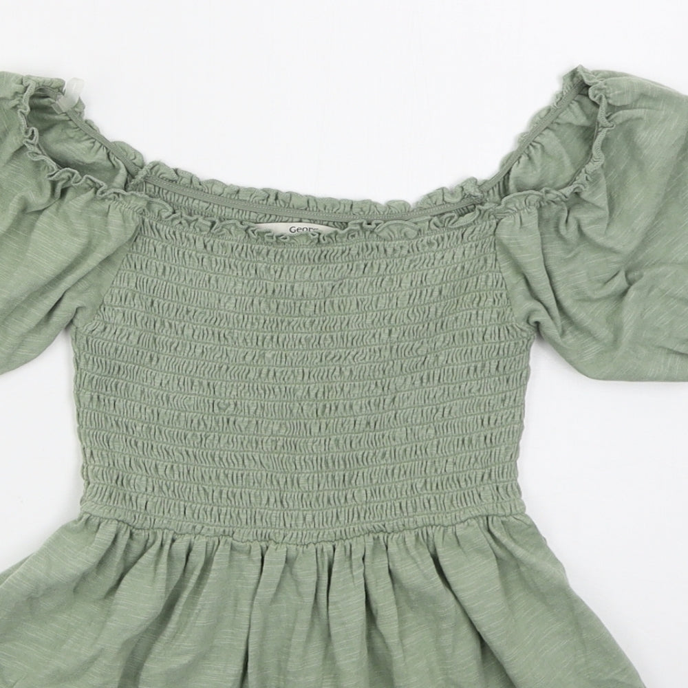 George Girls Green  Cotton Skater Dress  Size 4-5 Years  Off the Shoulder Pullover