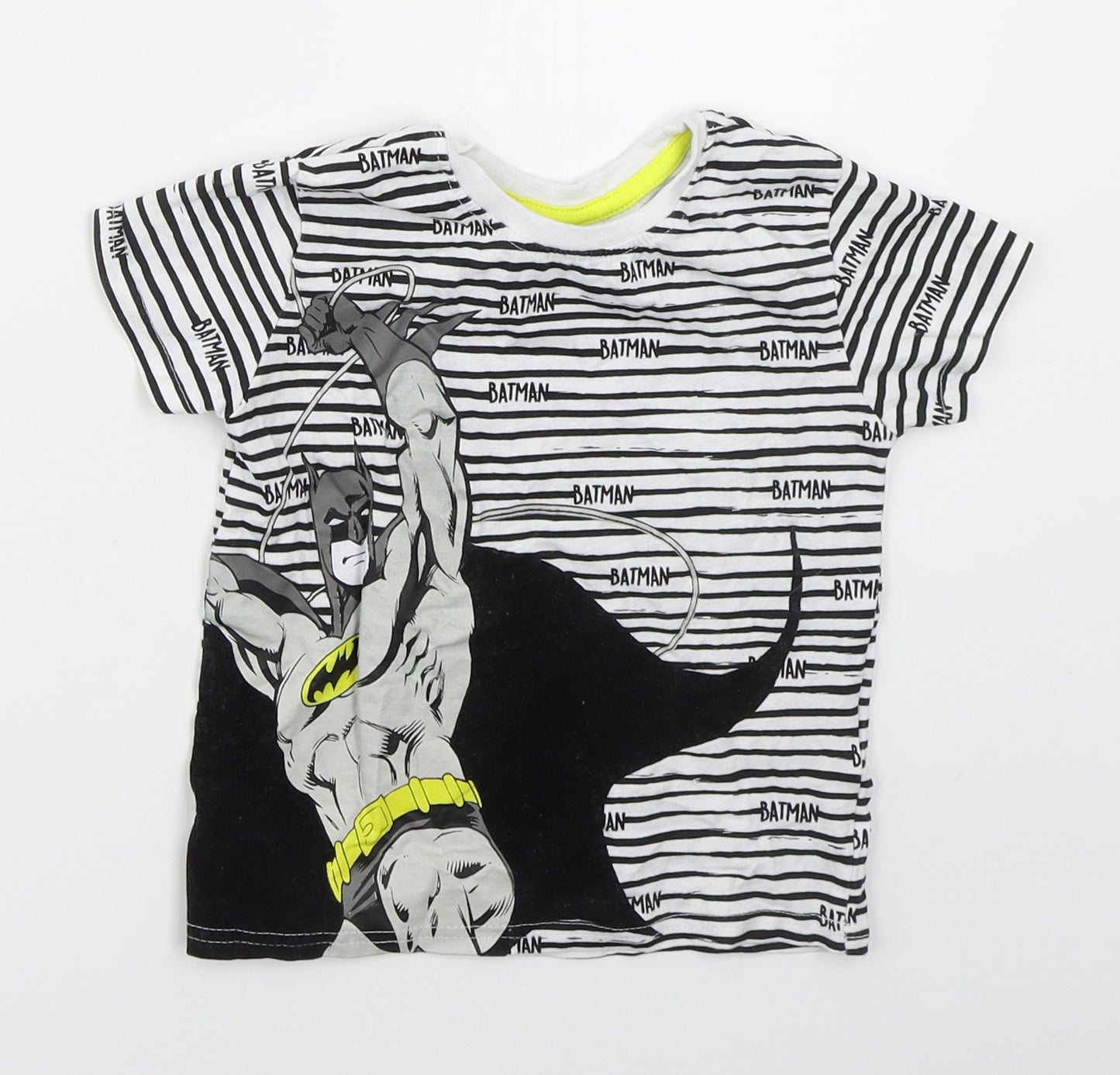 Primark Girls White Striped Cotton Basic T-Shirt Size 2-3 Years Crew Neck Pullover - Batman