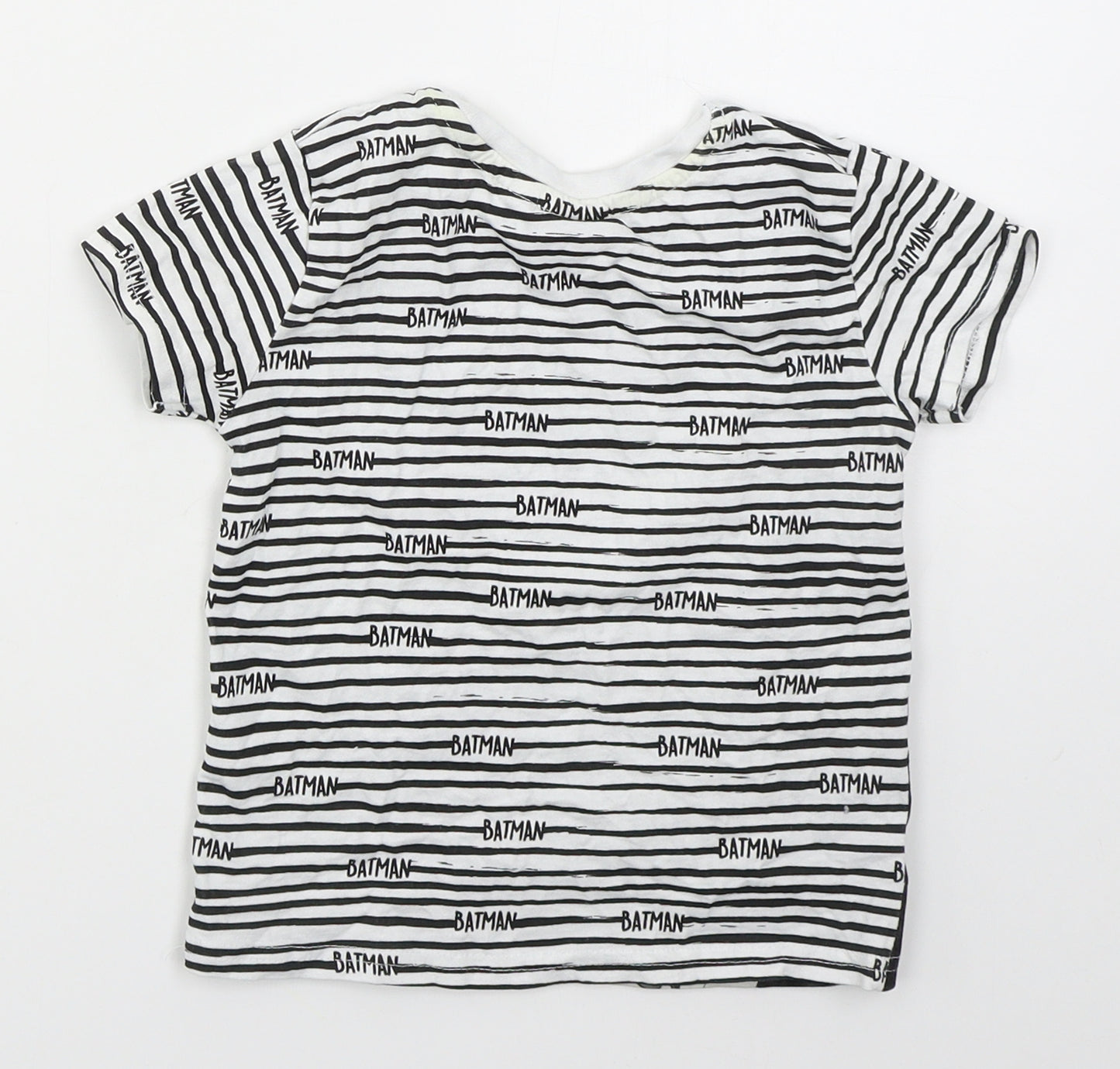 Primark Girls White Striped Cotton Basic T-Shirt Size 2-3 Years Crew Neck Pullover - Batman