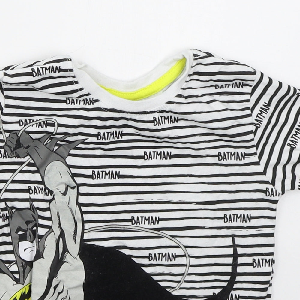Primark Girls White Striped Cotton Basic T-Shirt Size 2-3 Years Crew Neck Pullover - Batman