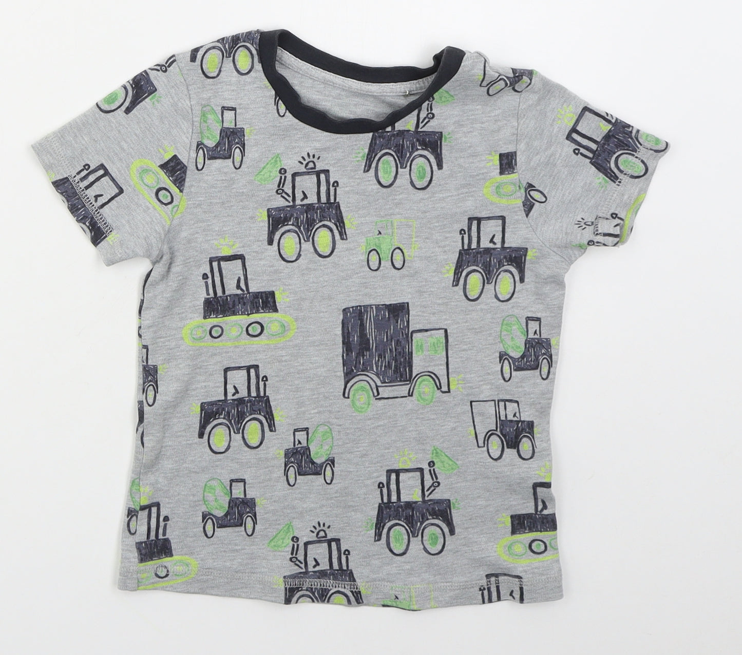 George Boys Grey  Cotton Basic T-Shirt Size 5-6 Years Crew Neck Pullover - Trucks