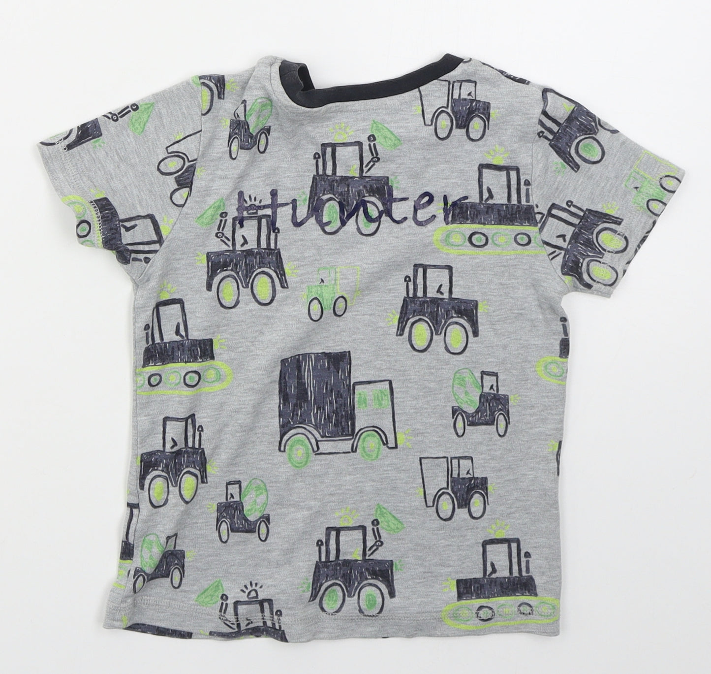 George Boys Grey  Cotton Basic T-Shirt Size 5-6 Years Crew Neck Pullover - Trucks