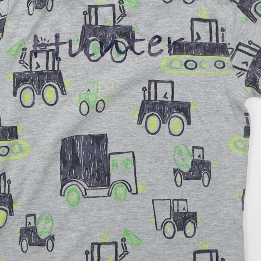 George Boys Grey  Cotton Basic T-Shirt Size 5-6 Years Crew Neck Pullover - Trucks