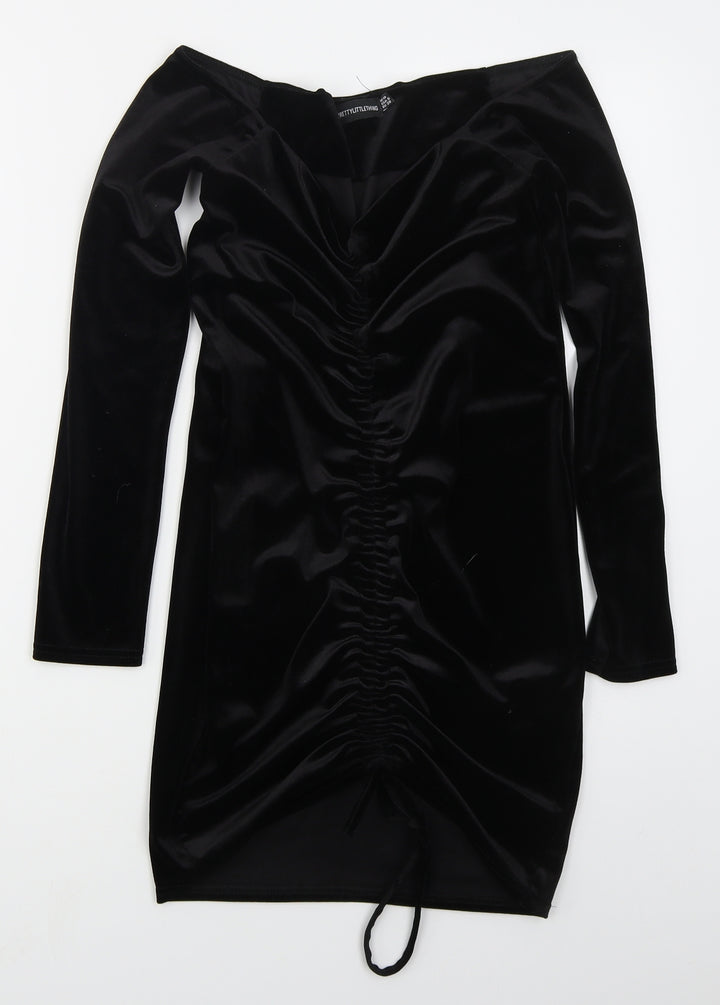 PRETTYLITTLETHING Womens Black Polyester Mini Size 10 Off the Shoulder Pullover