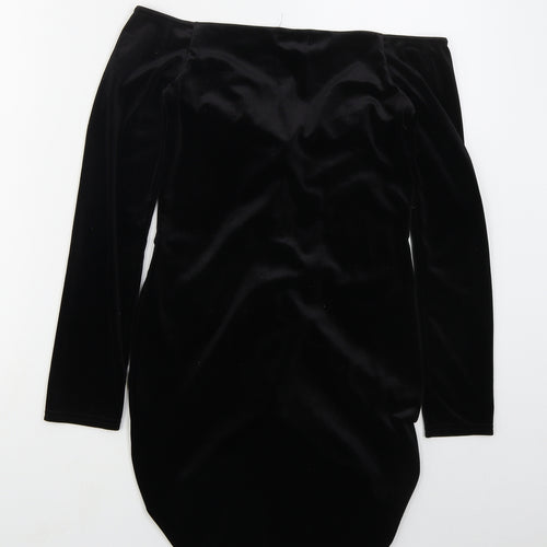 PRETTYLITTLETHING Womens Black  Polyester Mini  Size 10  Off the Shoulder Pullover
