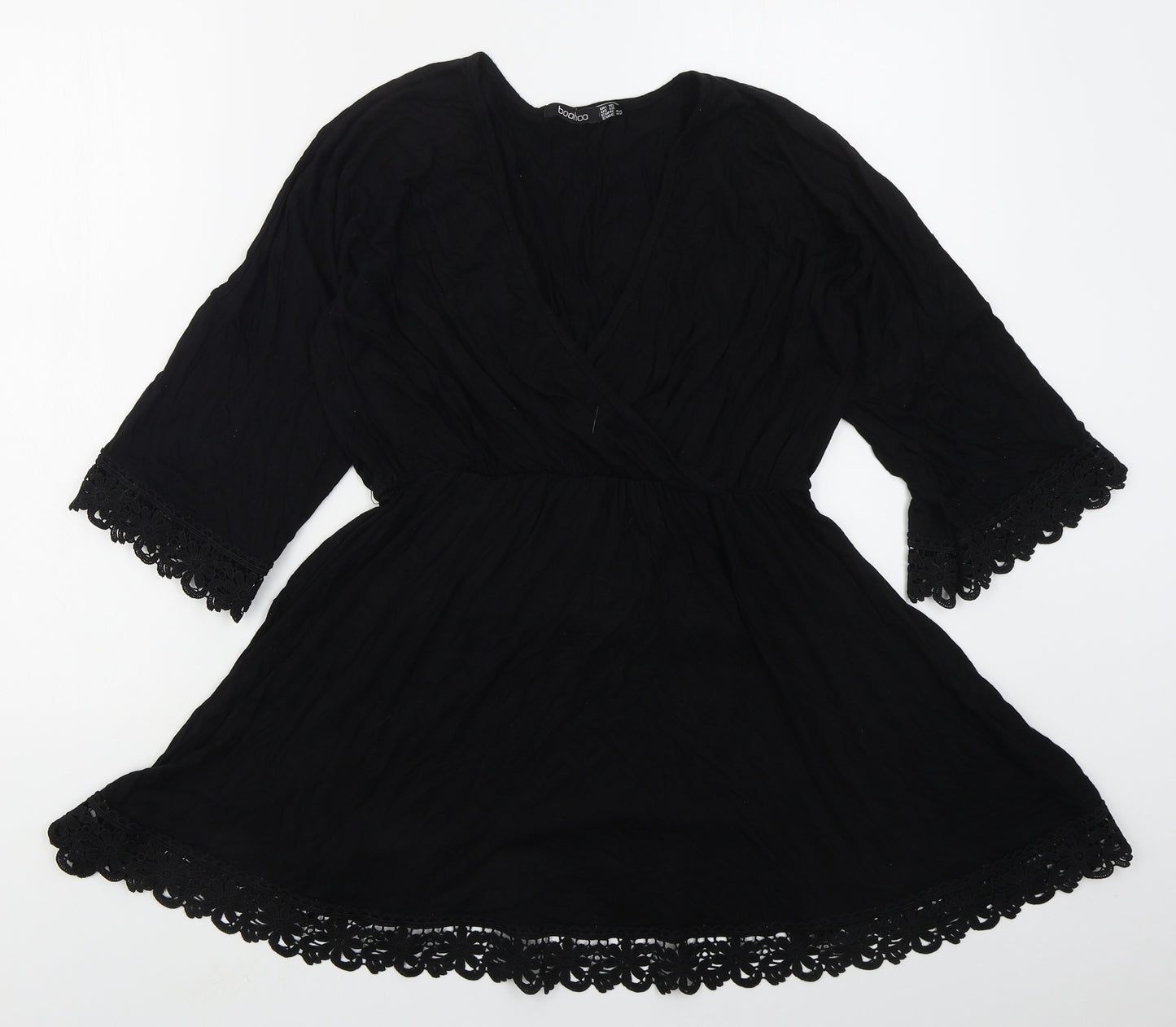 Boohoo Womens Black  Viscose Skater Dress  Size 16  V-Neck Pullover