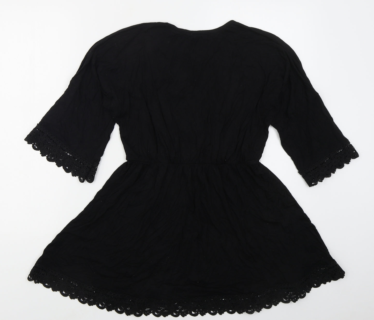 Boohoo Womens Black  Viscose Skater Dress  Size 16  V-Neck Pullover