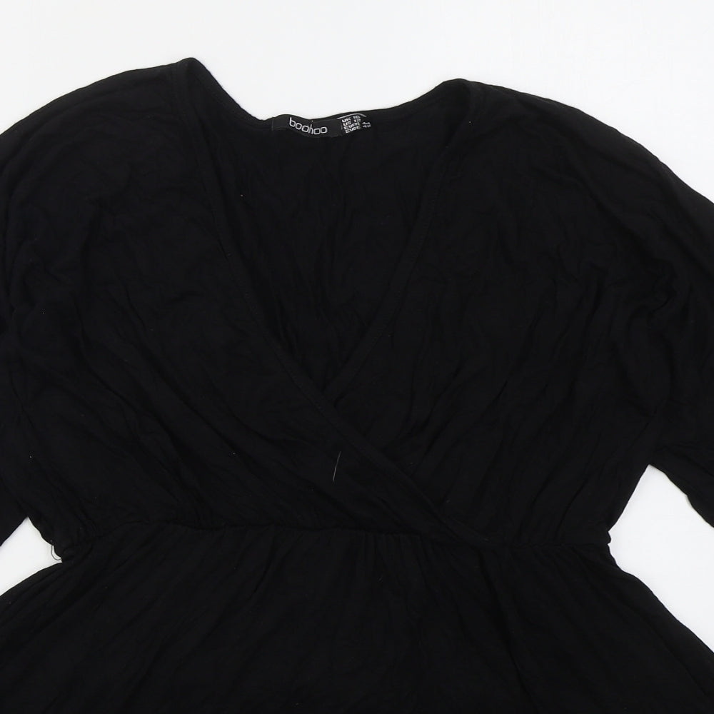 Boohoo Womens Black  Viscose Skater Dress  Size 16  V-Neck Pullover