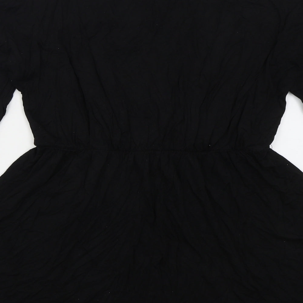 Boohoo Womens Black  Viscose Skater Dress  Size 16  V-Neck Pullover