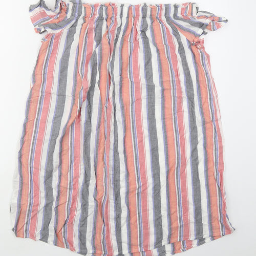 Papaya Womens Red Striped Viscose A-Line  Size 10  Off the Shoulder Pullover