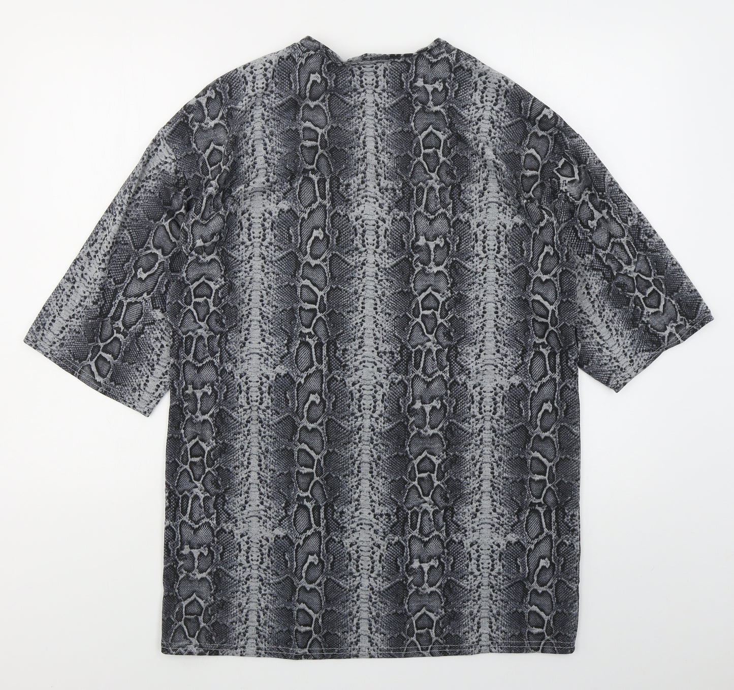 Boohoo Womens Grey Animal Print Polyester Basic T-Shirt Size 14 Crew Neck