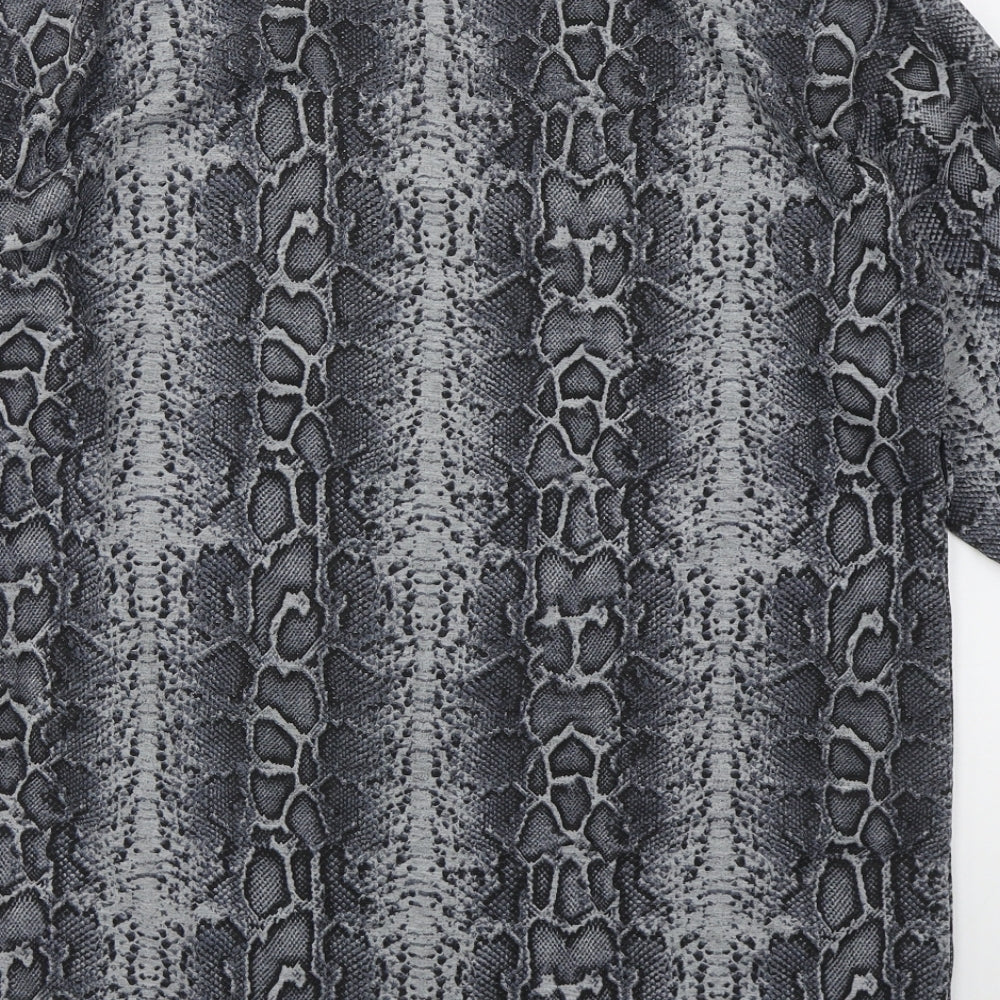 Boohoo Womens Grey Animal Print Polyester Basic T-Shirt Size 14 Crew Neck