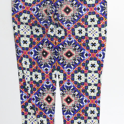 French Connection Womens Blue Geometric Cotton Trousers  Size 12 L28 in Regular Zip