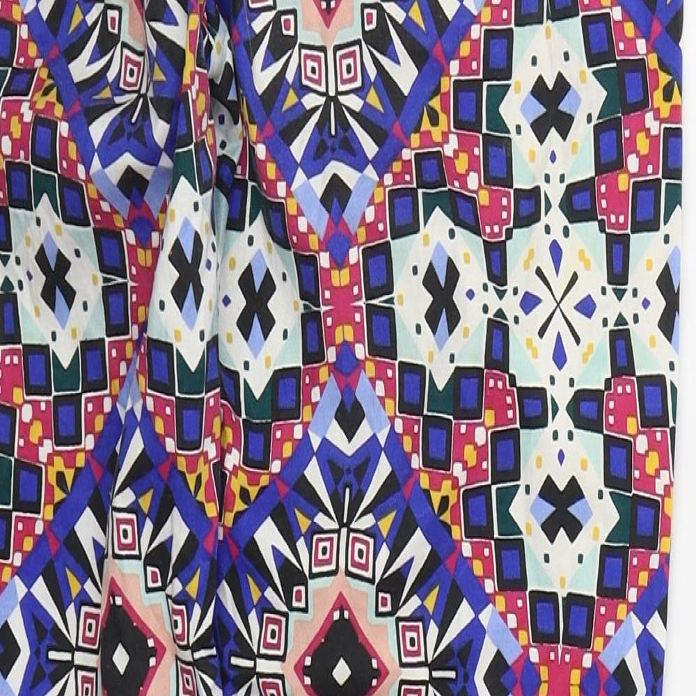 French Connection Womens Blue Geometric Cotton Trousers  Size 12 L28 in Regular Zip