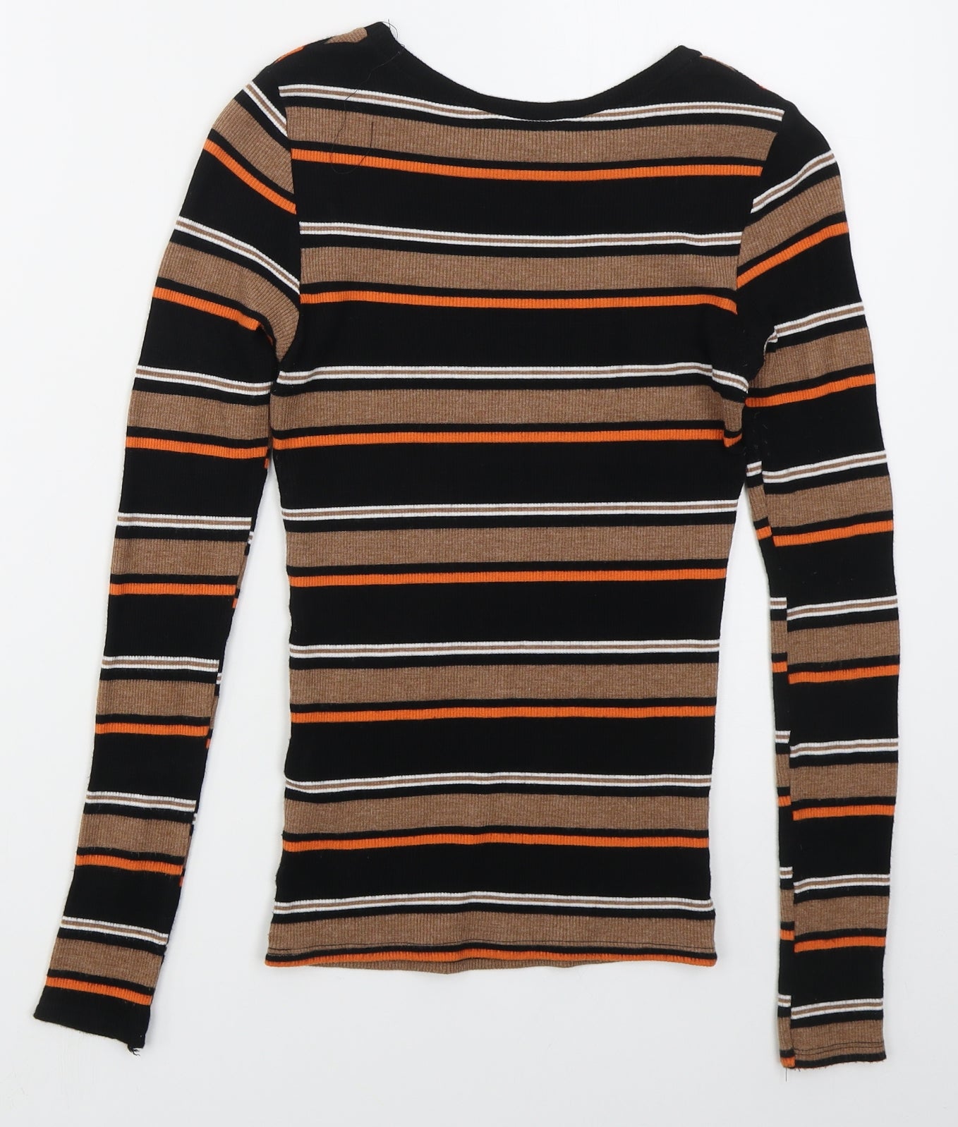 New Look Womens Brown Crew Neck Striped Viscose Pullover Jumper Size 6