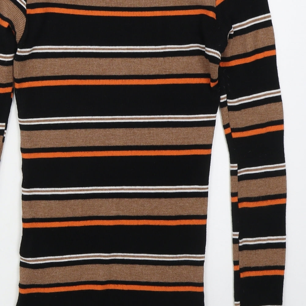 New Look Womens Brown Crew Neck Striped Viscose Pullover Jumper Size 6