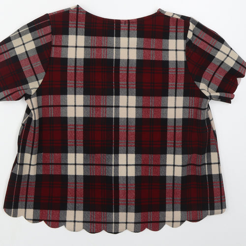 Cameo Rose Womens Red Check Polyester Basic T-Shirt Size 8 Round Neck