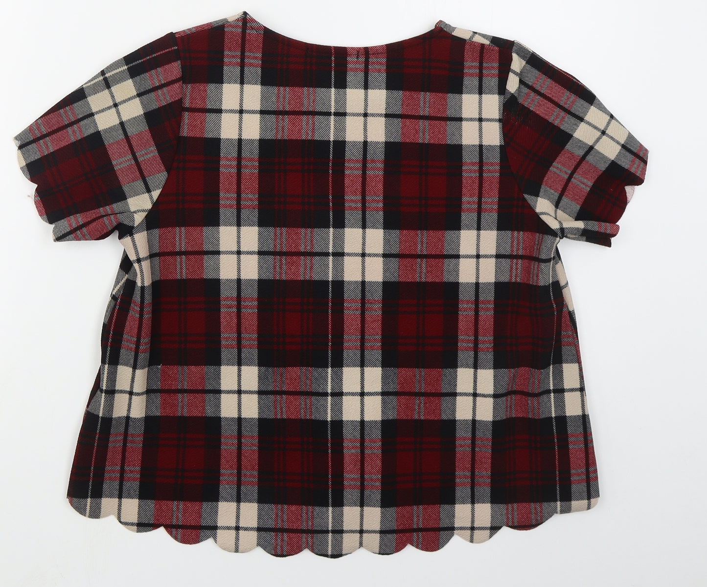 Cameo Rose Womens Red Check Polyester Basic T-Shirt Size 8 Round Neck