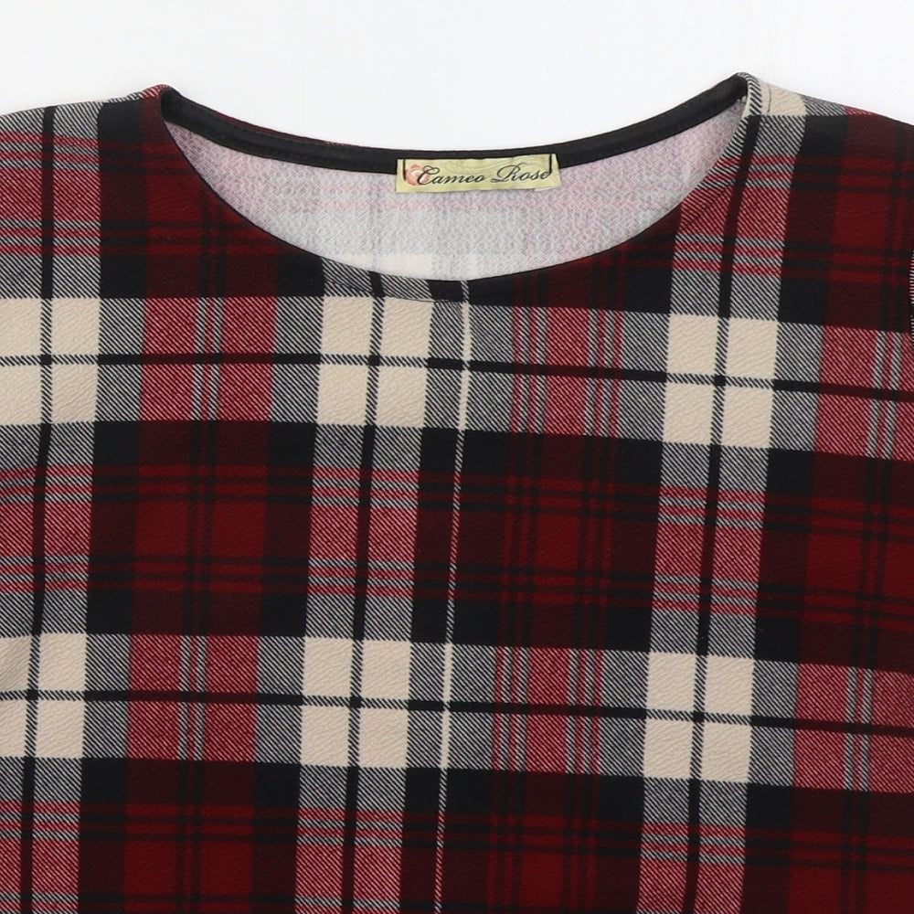 Cameo Rose Womens Red Check Polyester Basic T-Shirt Size 8 Round Neck