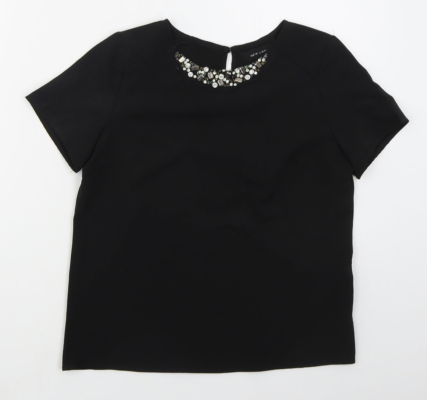 New Look Womens Black  Polyester Basic T-Shirt Size 6 Round Neck