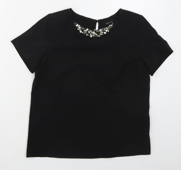 New Look Womens Black  Polyester Basic T-Shirt Size 6 Round Neck