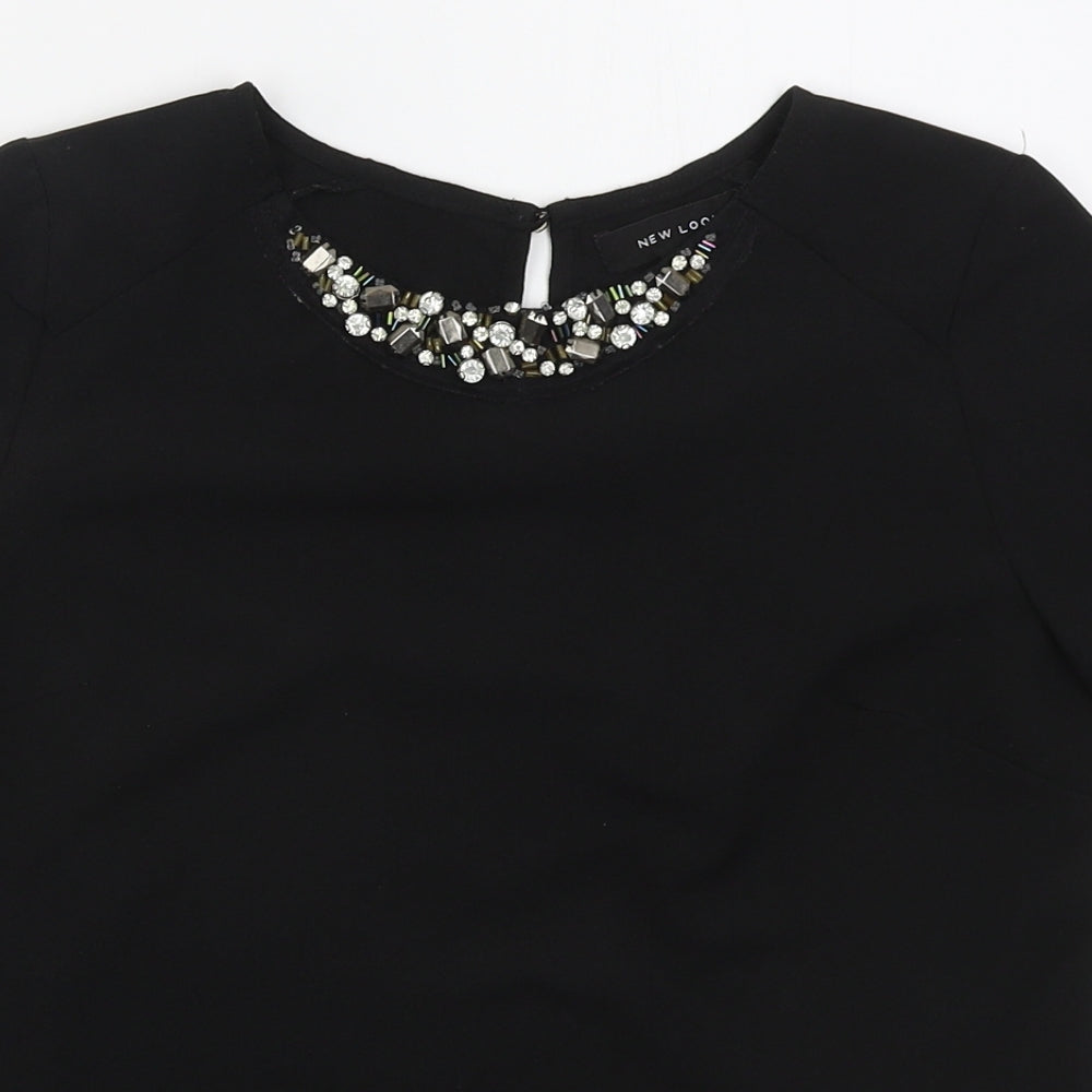 New Look Womens Black  Polyester Basic T-Shirt Size 6 Round Neck