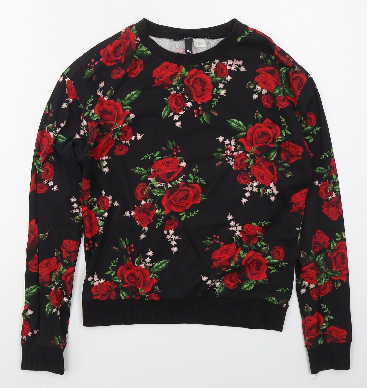 H&M Womens Black Floral Cotton Pullover Sweatshirt Size XS  Pullover - Red Roses
