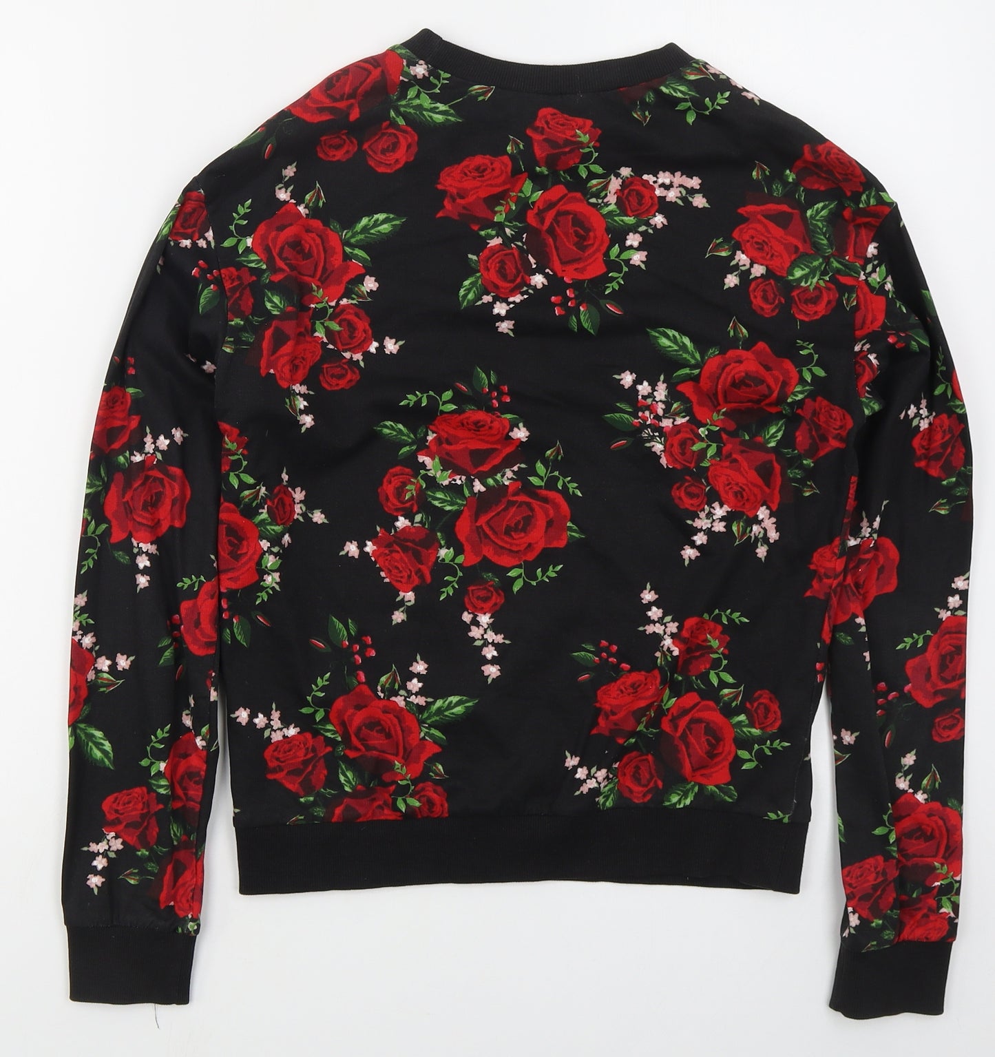 H&M Womens Black Floral Cotton Pullover Sweatshirt Size XS  Pullover - Red Roses
