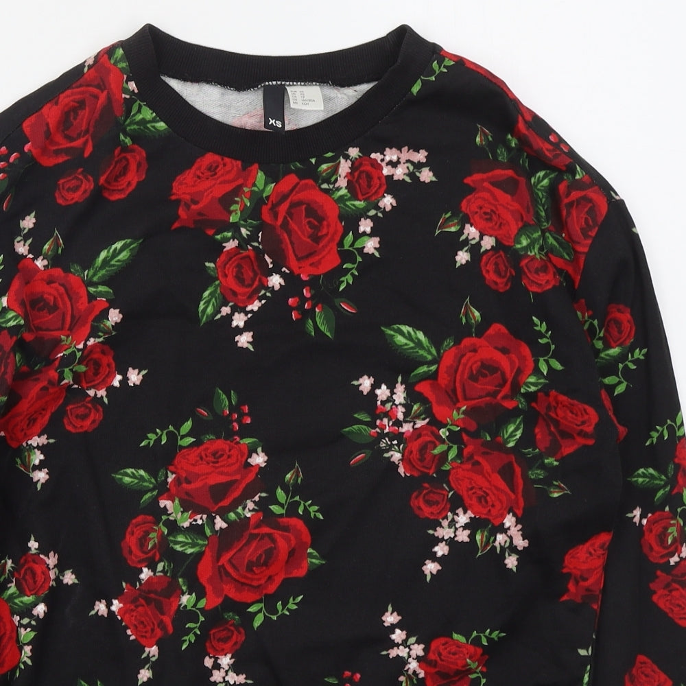 H&M Womens Black Floral Cotton Pullover Sweatshirt Size XS  Pullover - Red Roses