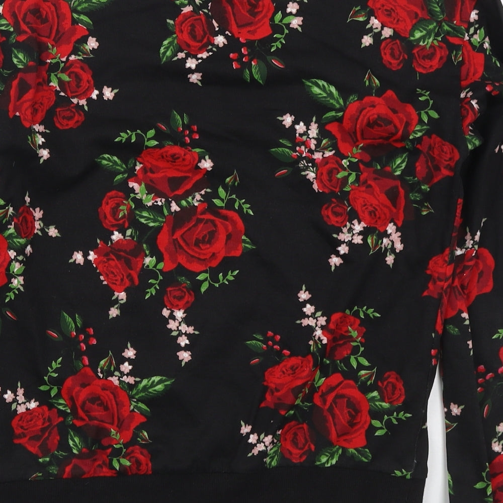 H&M Womens Black Floral Cotton Pullover Sweatshirt Size XS  Pullover - Red Roses