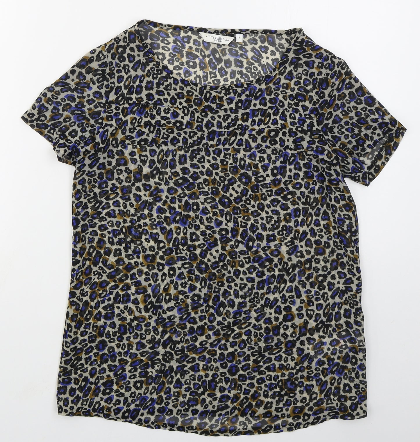 New Look Womens Beige Camouflage Polyester Basic Blouse Size 8 Round Neck - Blue