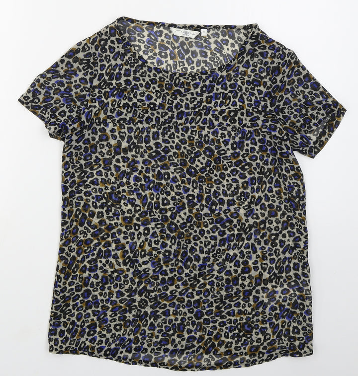 New Look Womens Beige Camouflage Polyester Basic Blouse Size 8 Round Neck - Blue