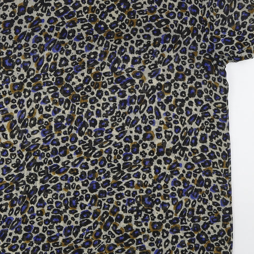 New Look Womens Beige Camouflage Polyester Basic Blouse Size 8 Round Neck - Blue