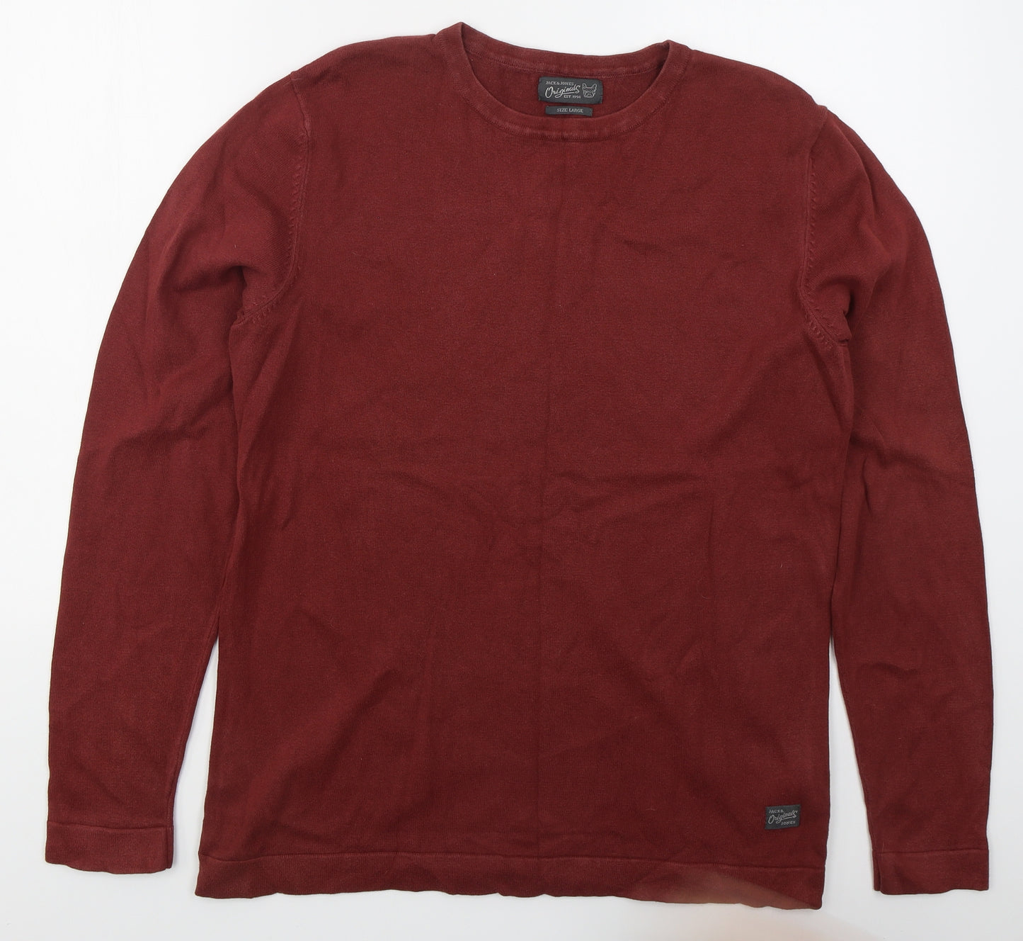 JACK & JONES Mens Red Crew Neck  Cotton Pullover Jumper Size L