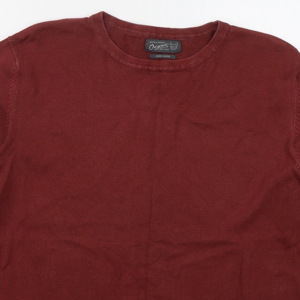 JACK & JONES Mens Red Crew Neck  Cotton Pullover Jumper Size L