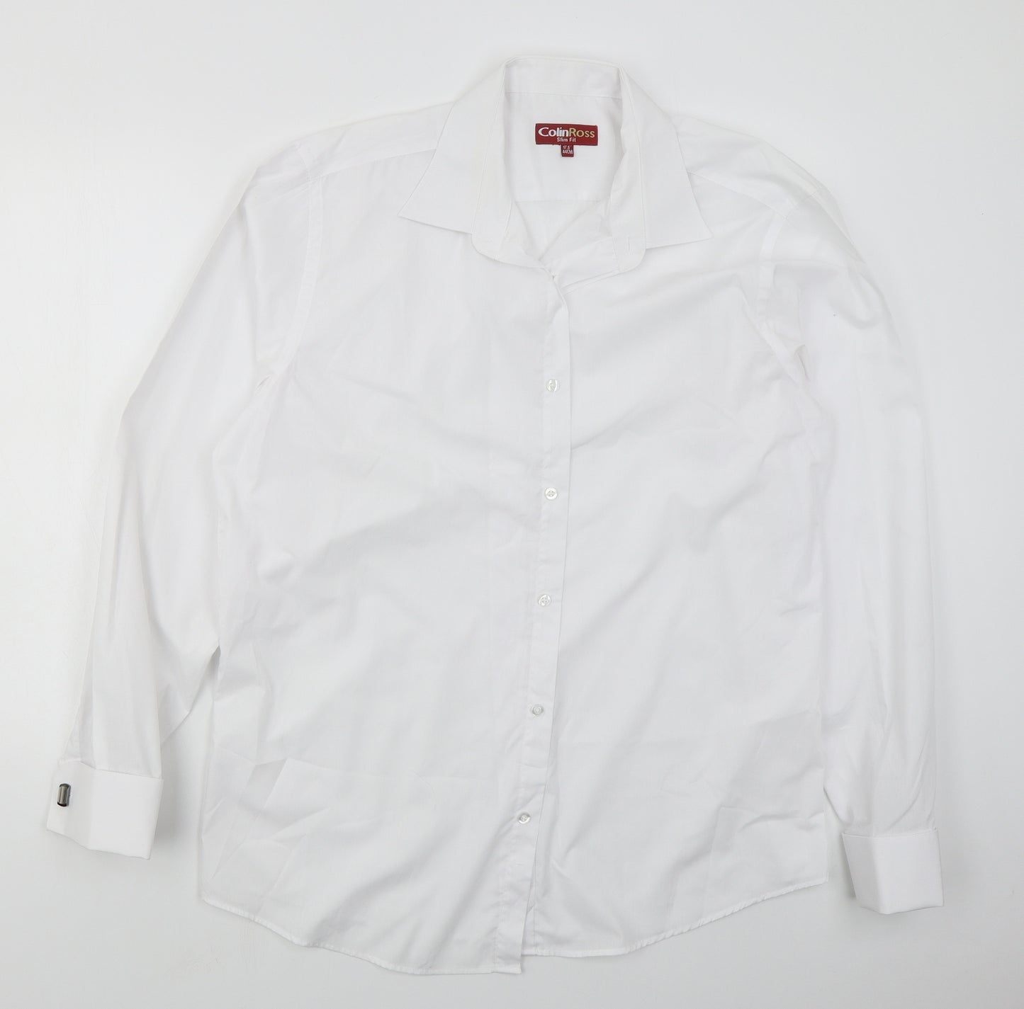 Colin Ross Mens White  Polyester  Dress Shirt Size 17.5 Collared Button