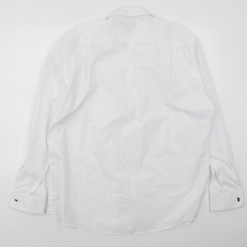 Colin Ross Mens White  Polyester  Dress Shirt Size 17.5 Collared Button