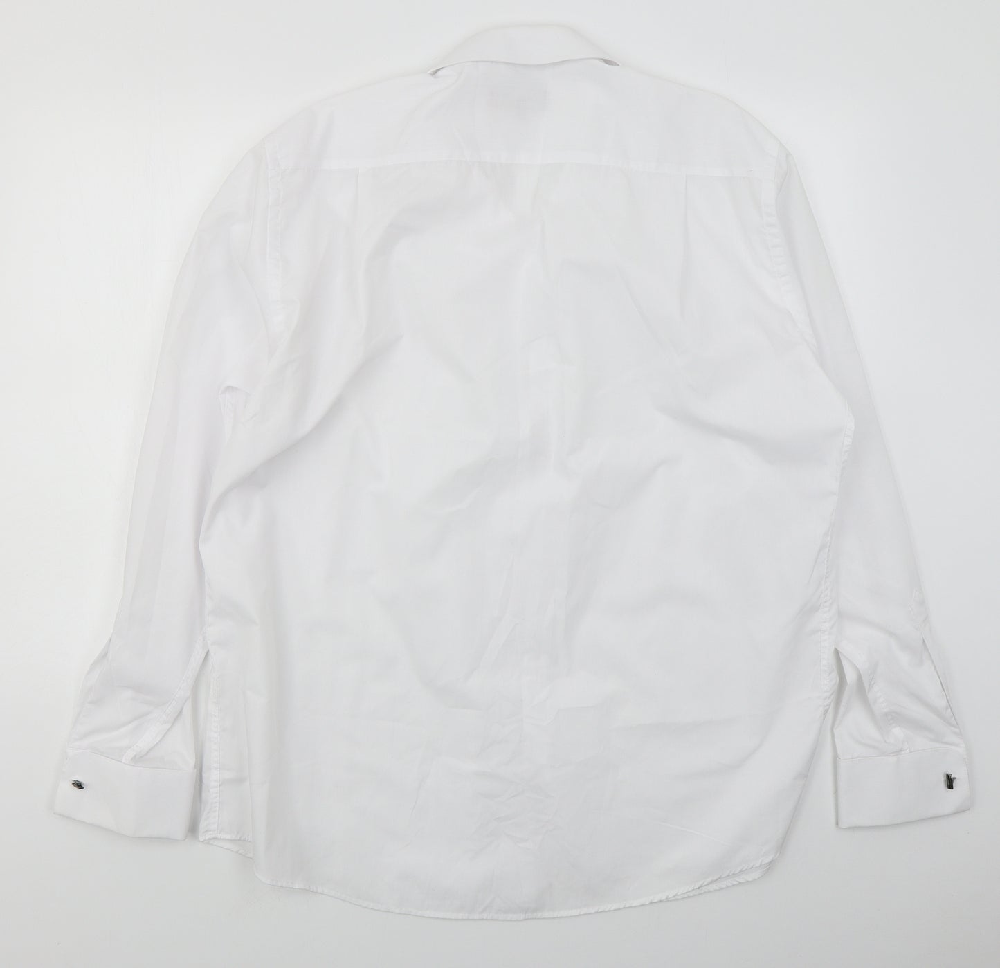 Colin Ross Mens White  Polyester  Dress Shirt Size 17.5 Collared Button