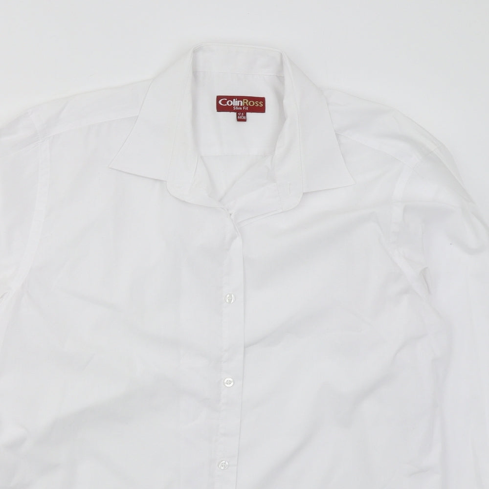Colin Ross Mens White  Polyester  Dress Shirt Size 17.5 Collared Button